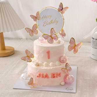 2 Tier - Pinkish Butterfly 4" + 6"